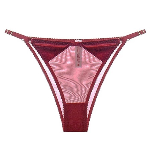 Sexy Women Velvet Mesh Splicing Thong Adjustable Side Straps Low Waist T-Back Breathable Cotton Crotch Lingerie Panties