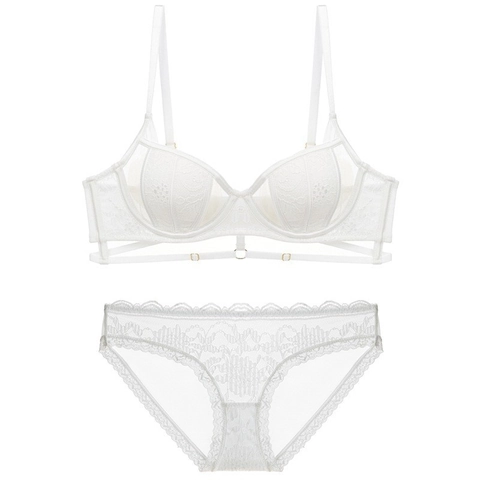 French Sexy Lace Lingerie Set For Women Rabbit Ear Cup Bra Underwire Floral Embroidery Breathable Thin Underwear Set