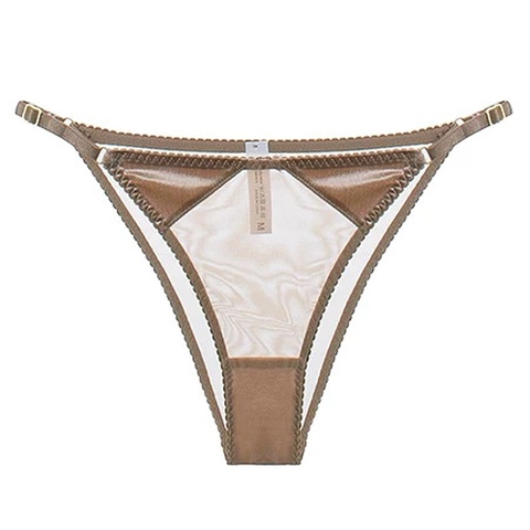 Sexy Women Velvet Mesh Splicing Thong Adjustable Side Straps Low Waist T-Back Breathable Cotton Crotch Lingerie Panties