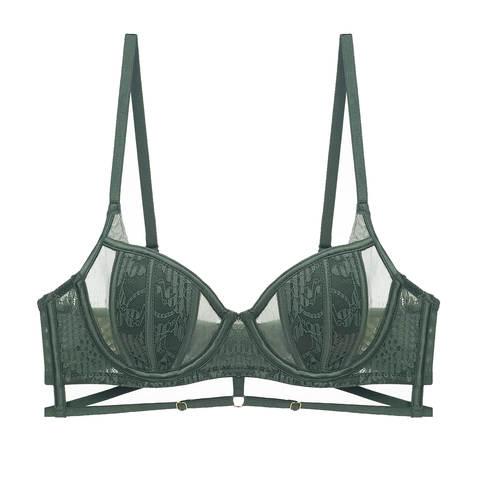 French Sexy Lace Mesh Bra For Women Minimizer Thin Cup Soft Underwire Push Up Lingerie Big Bust Looks Smaller Support Lingerie