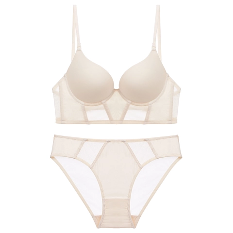 Sexy French Seamless U-Shaped Backless Bra And Panty Set Lace Mesh Splicing Push Up Lingerie Set For Women Underwear