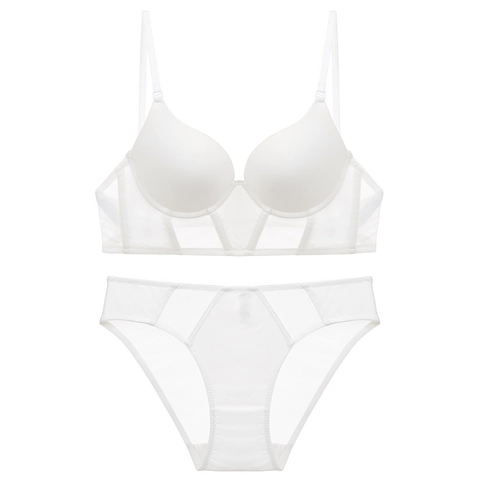 Sexy French Seamless U-Shaped Backless Bra And Panty Set Lace Mesh Splicing Push Up Lingerie Set For Women Underwear