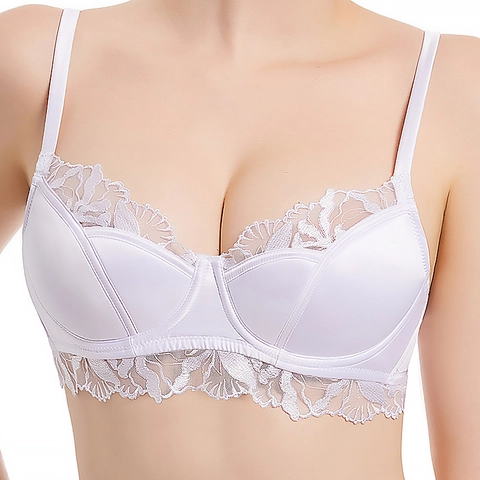 Women Sexy French Style Lace Satin Bra Thin Mold Cup Underwire Push Up Lingerie Breathable Elegant Gathering Plus Size Bralette