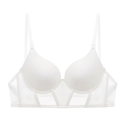 Women Sexy French U-Shape Seamless Push Up Bra Smooth Satin Invisible Bustier Backless Breathable Underwear For Dating Everyday