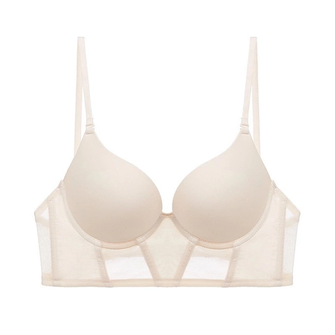 Sujetador Push Up Sin Costuras Sexy Francés en Forma de U Mujeres Satén Liso Invisible Bustier Sin Espalda Transpirable