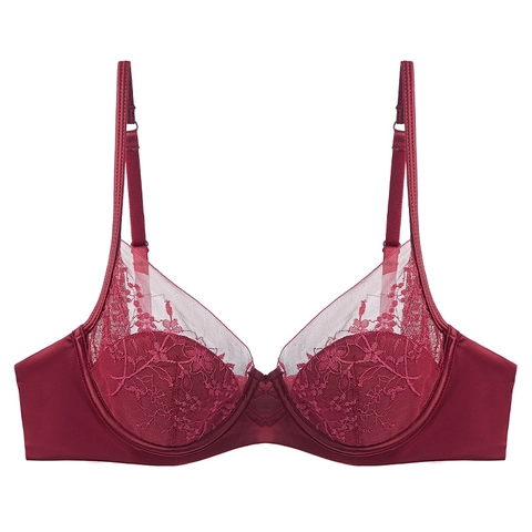 French Sexy Thin Embroidered Lace Bra For Women Underwire Minimizing Breathable Floral Mesh Lingerie Daily Elegant Underwear