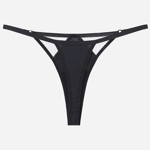 Women Sexy Low Waist Seamless Panties Mesh Patchwork Thong And Briefs With Metal Ring Decoration Nylon Underwear