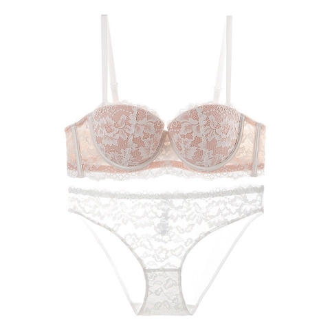 Damen Sexy Französisch Spitze BH Top Und Höschen Mit Stahlring Blumen Push Up Unterwäsche Halbe Schale Elegante Dessous