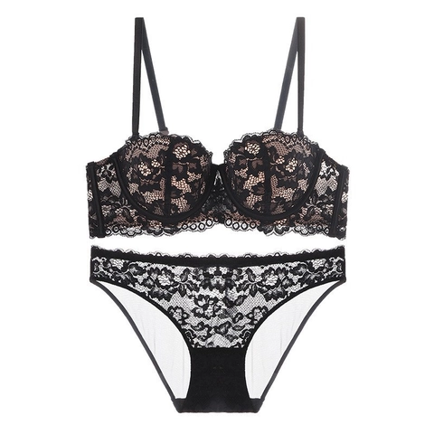 Damen Sexy Französisch Spitze BH Top Und Höschen Mit Stahlring Blumen Push Up Unterwäsche Halbe Schale Elegante Dessous