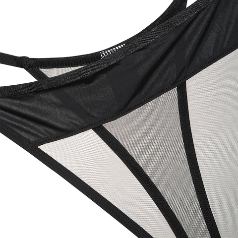 Women Sexy Black Mesh Thong Low Waist Seamless T-Back Panty With Gold Metal Accent Luxury Breathable Lingerie Underwear