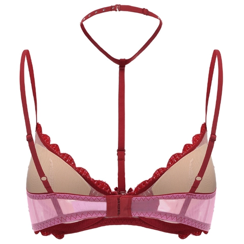 Sexy Französischer Spitzen BH Herz Stickerei Netz Strass Choker Push Up Bügel Dünne Cup Dessous Damen Unterwäsche