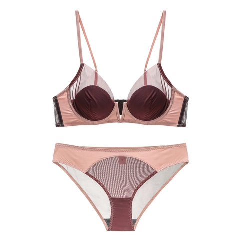 Französisches Sexy Lingerie Set Für Damen Deep V Mesh Patchwork BH Und Slip Set Atmungsaktives Minimizer BH Set
