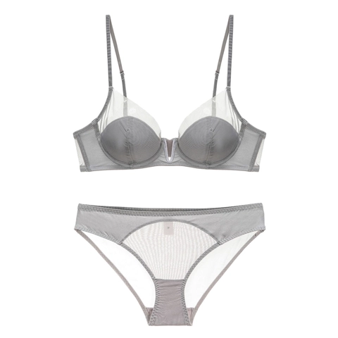 Französisches Sexy Lingerie Set Für Damen Deep V Mesh Patchwork BH Und Slip Set Atmungsaktives Minimizer BH Set