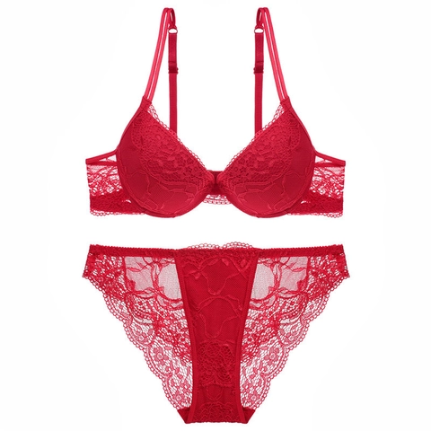 Mujeres Sexy Encaje Sujetador Y Braga Sujetador Y Braga Profundo V Bordado Floral Push Up Lencería Sujetador Y Braga Bragas