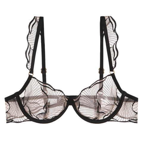 Soutien-gorge Style Français Ultra-Mince Broderie Dentelle Sexy Avec Armatures Lingerie en Mesh Transparent Pour Femme Élégant