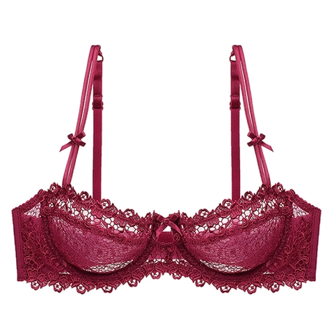 Damen Sexy Ultradünne Transparente Spitze BH Halbschale Stützender Bügel Lingerie Top Mit Charmantem Schleifendetail