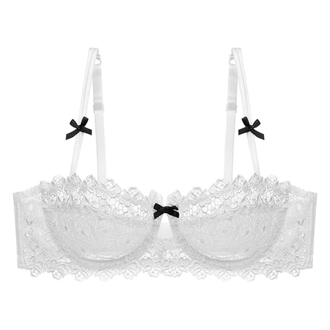 Damen Sexy Ultradünne Transparente Spitze BH Halbschale Stützender Bügel Lingerie Top Mit Charmantem Schleifendetail