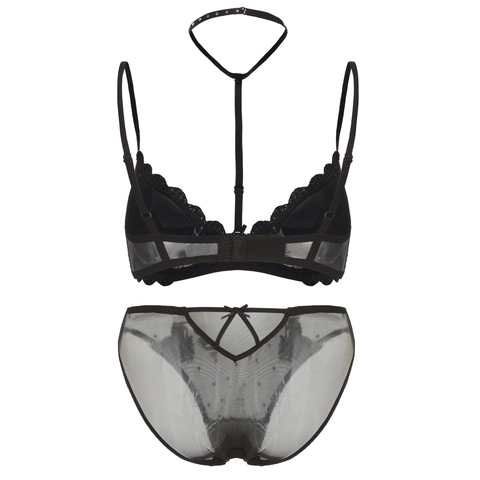 Lingerie Francese Sexy Reggiseno E Slip Ricamo Cuore Rete Halter Choker Strass Lingerie Per Donna Reggiseno E Intimo