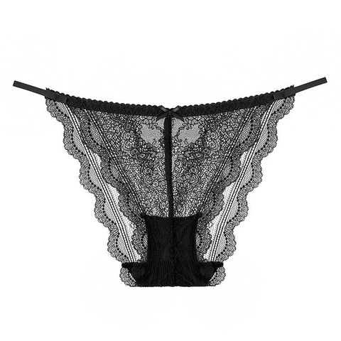 Culottes en Dentelle Française Sexy pour Femmes Briefs Respirants Ultra-fins Taille Basse Avec Nœud Floral Lingerie Ajourée