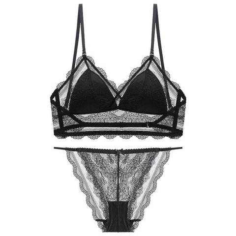 Set Lingerie in Pizzo Sexy Francese Per Donna Bralette a Triangolo Senza Ferretto Grande Scollo a U Schiena Scoperta