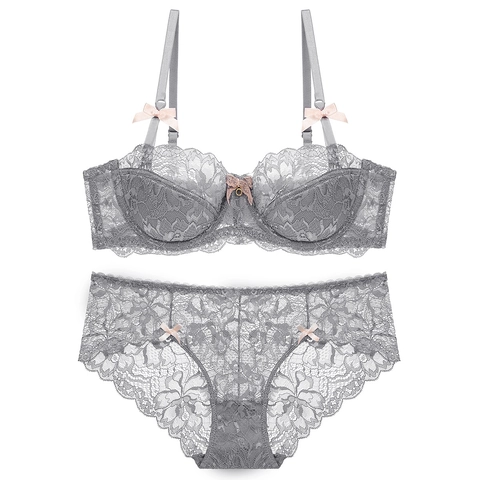 Dames Sexy Kant Lingerie Set Franse Stijl Bloemen Borduurwerk Bh En Slipjes Ademend Ondergoed Ensemble Elegante Lingerie