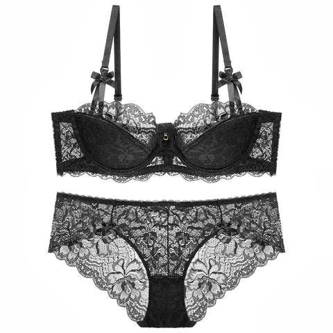 Dames Sexy Kant Lingerie Set Franse Stijl Bloemen Borduurwerk Bh En Slipjes Ademend Ondergoed Ensemble Elegante Lingerie