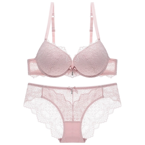 Women Sexy Floral Lace Bra And Panty Deep V Push Up Underwire Lingerie Polyamide Spandex Breathable Adjustable Straps