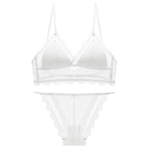 Sexy French Style Lace Lingerie Wireless Triangle Cup Bralette Deep V Backless Beautiful Back Bra And Panty Top And Bottom