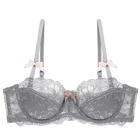 Intimo Sexy Reggiseno in Pizzo Francese e Slip Ricamo Floreale Reggiseno Balconcino Coppa a Metà Bralette Sottile con Ferretto