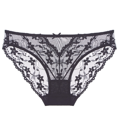 Sexy Mutandine in Pizzo Francese da Donna Ultra Sottili in Rete Intagliata a Vita Bassa Ricamo Floreale Slip Con Cavallo in Cotone