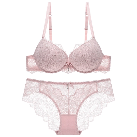 Women Sexy Floral Lace Bra And Panty Deep V Push Up Underwire Lingerie Polyamide Spandex Breathable Adjustable Straps