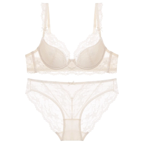 Sexy Set Reggiseno e Mutandine in Pizzo Francese da Donna Ricamo Floreale Ferretto Morbido Traspirante Push Up Lingerie