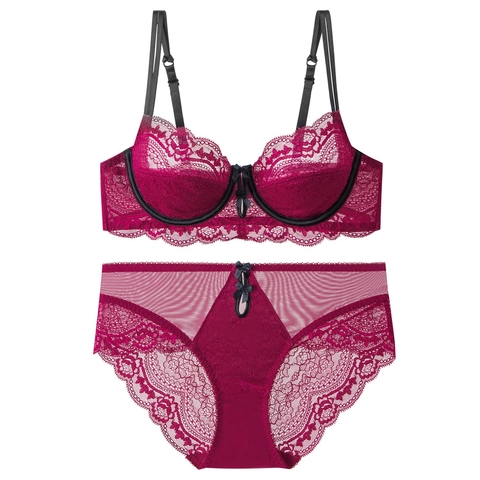Women's Sexy French Lace Lingerie Set Ultra-Thin Floral Embroidered Bra and Panty Set Adjustable Straps Intimates Underwear