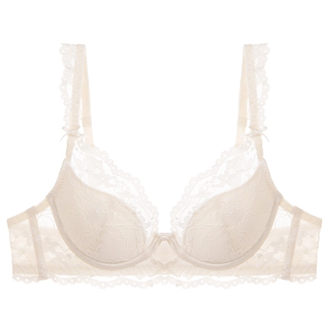 Women French Sexy Lace Bra Thin Push Up Floral Embroidery With Underwire Bow Comfortable Lingerie Bra