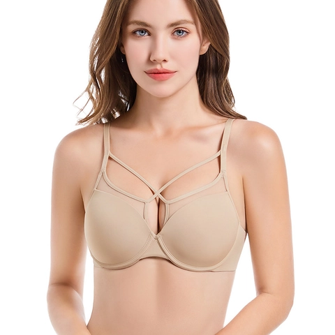Damen Sexy Nahtloser BH Netz Spleißen Push Up Weicher Bügel Lingerie Mit Kreuzgurten Atmungsaktive Dünne Geformte Schale BH