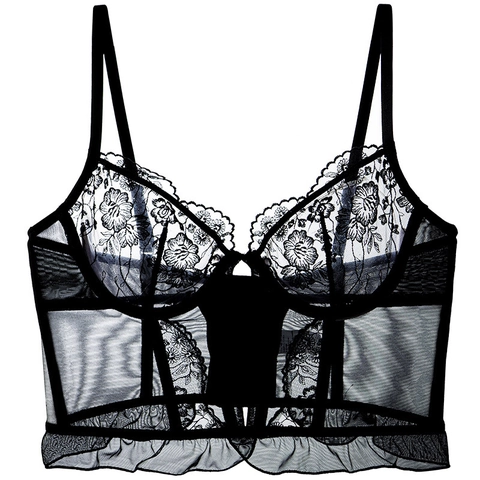 Sexy Spitze Bustier Korsett BH Für Damen Französischer Stil Ultradünn Floral Stickerei Mesh Transparent Crop Top Mit Fischgräten
