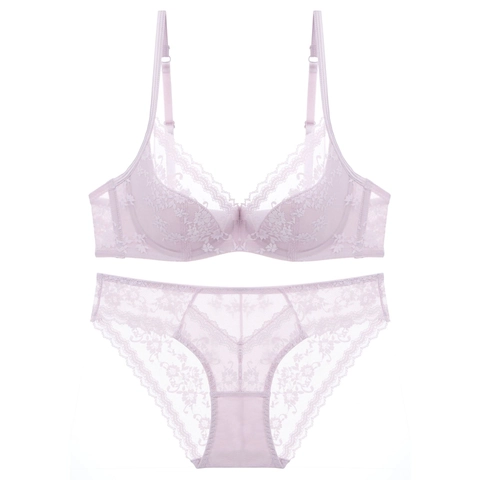 Completo Intimo Donna Sexy in Pizzo Stile Francese Con Reggiseno E Slip Coppa Sottile Ricamo Con Ferretto Comodo Set Intimo