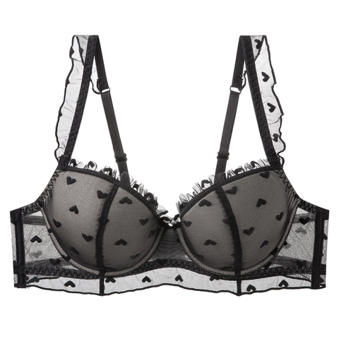 Reggiseno in Pizzo Sexy Francese per Donna Sottile Mesh Cuore Ricamo Con Ferretto Volant Traspirante Minimizer Intimo