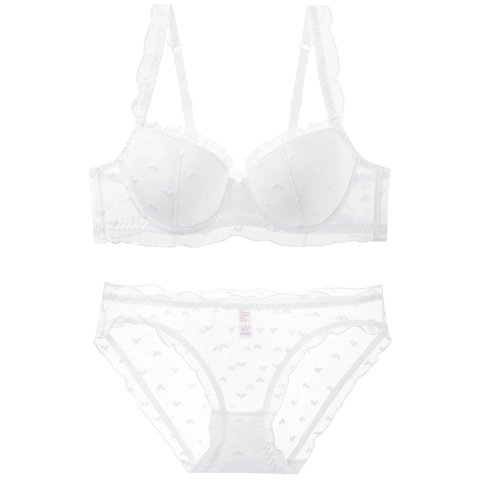 Donna Stile Francese Lingerie in Pizzo Sottile Reggiseno E Mutandine Motivo a Cuore Reggiseno Con Ferretto Morbido Intimo Sexy