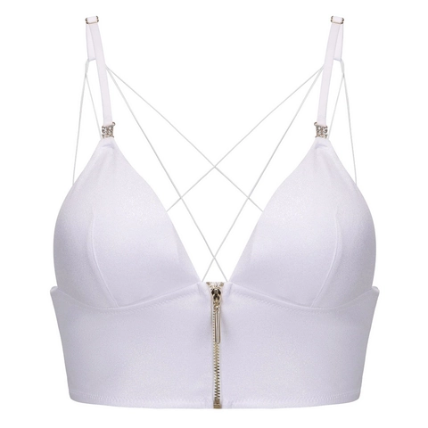 Franse Stijl Voorsluiting Beha Sexy Gekruiste Rug Dunne Bandjes Denim Glitter Shimmer Bralette Voor Dames Feest Mode