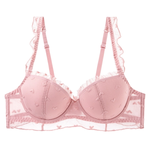 Reggiseno in Pizzo Sexy Francese per Donna Sottile Mesh Cuore Ricamo Con Ferretto Volant Traspirante Minimizer Intimo