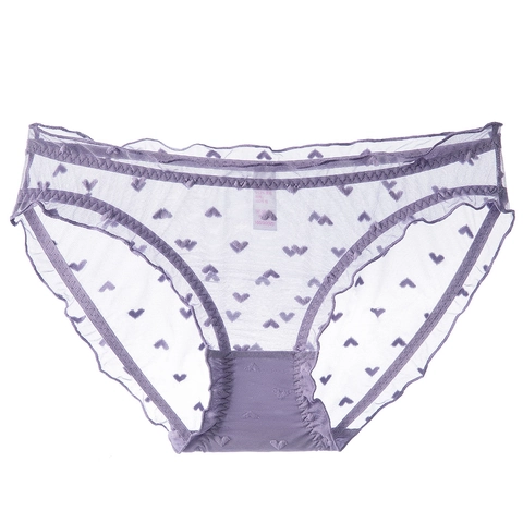 Sexy Transparent Mesh Lace Heart Briefs For Women French Style Low Waist Hip Lifting Cotton Crotch Panties