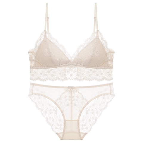 Set di Lingerie in Pizzo Sexy Stile Francese per Donna Spalline Sottili Regolabili Reggiseno a Triangolo Senza Ferretto E Set di Slip