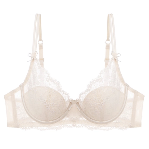 French Style Sexy Lace Bra For Women Thin Floral Lace Push Up Lingerie Large Bust Minimizer Bra With Bow Decoration
