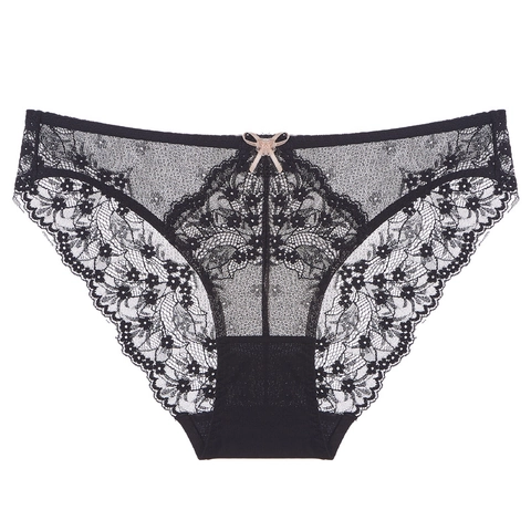 Bragas de Encaje Floral Sexy para Mujer Cintura Baja Transpirable Mesh Bragas Lingerie Hueco Ropa Interior Con Lazo Plus Size