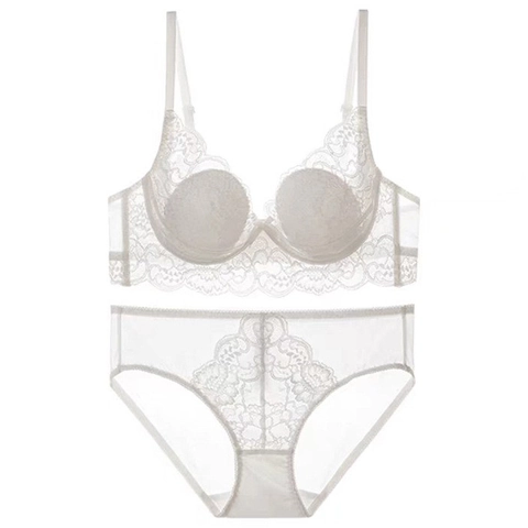 Ensemble de Lingerie en Dentelle Style Français pour Femmes Soutien-Gorge et Culotte Oreille de Lapin Minimiseur Sexy Respirant avec Armatures