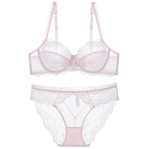 Women Sexy Lace Bra And Panties Ultra-thin French Style Embroidery Lingerie Nylon Breathable Underwire Bra And Panties