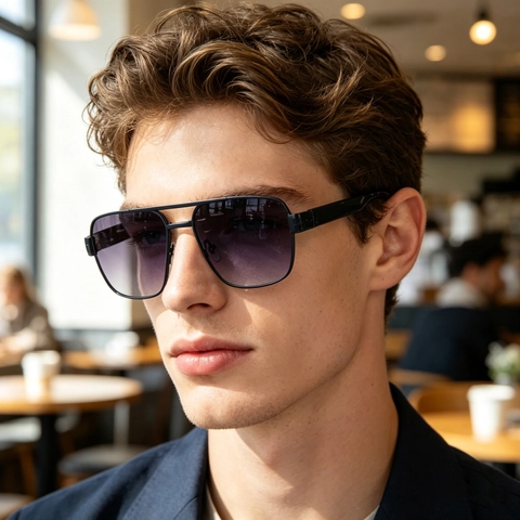 Square Sunglasses Metal Frame Double Bridge UV400 Gradient Lens Fashion Retro Outdoor Eyewear