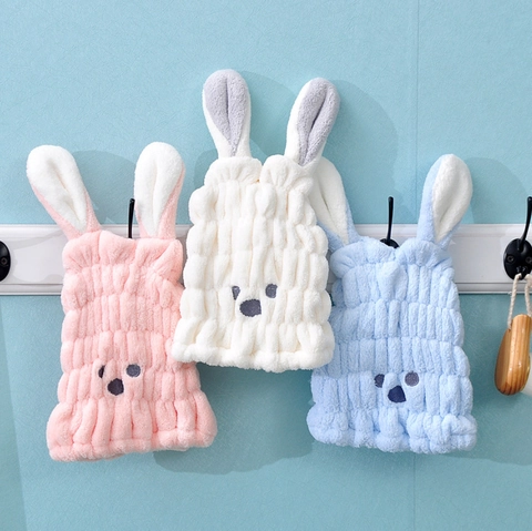 Cartoon Rabbit Ears Hair Drying Cap Coral Fleece Super Absorbent Quick Dry Shower Towel Head Wrap For Women Kids
