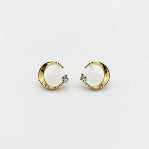 925 Sterling Silber Mond Ohrstecker 14K Vergoldet Minimalistischer Funkelnder Zirkon Sichel Schmuck Für Frauen